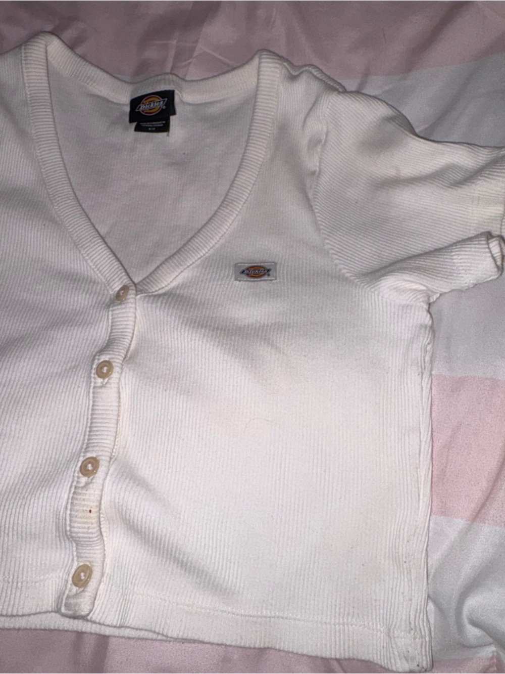 Dickies Cream Ribbed V-Neck Button-Front Women's Sweater